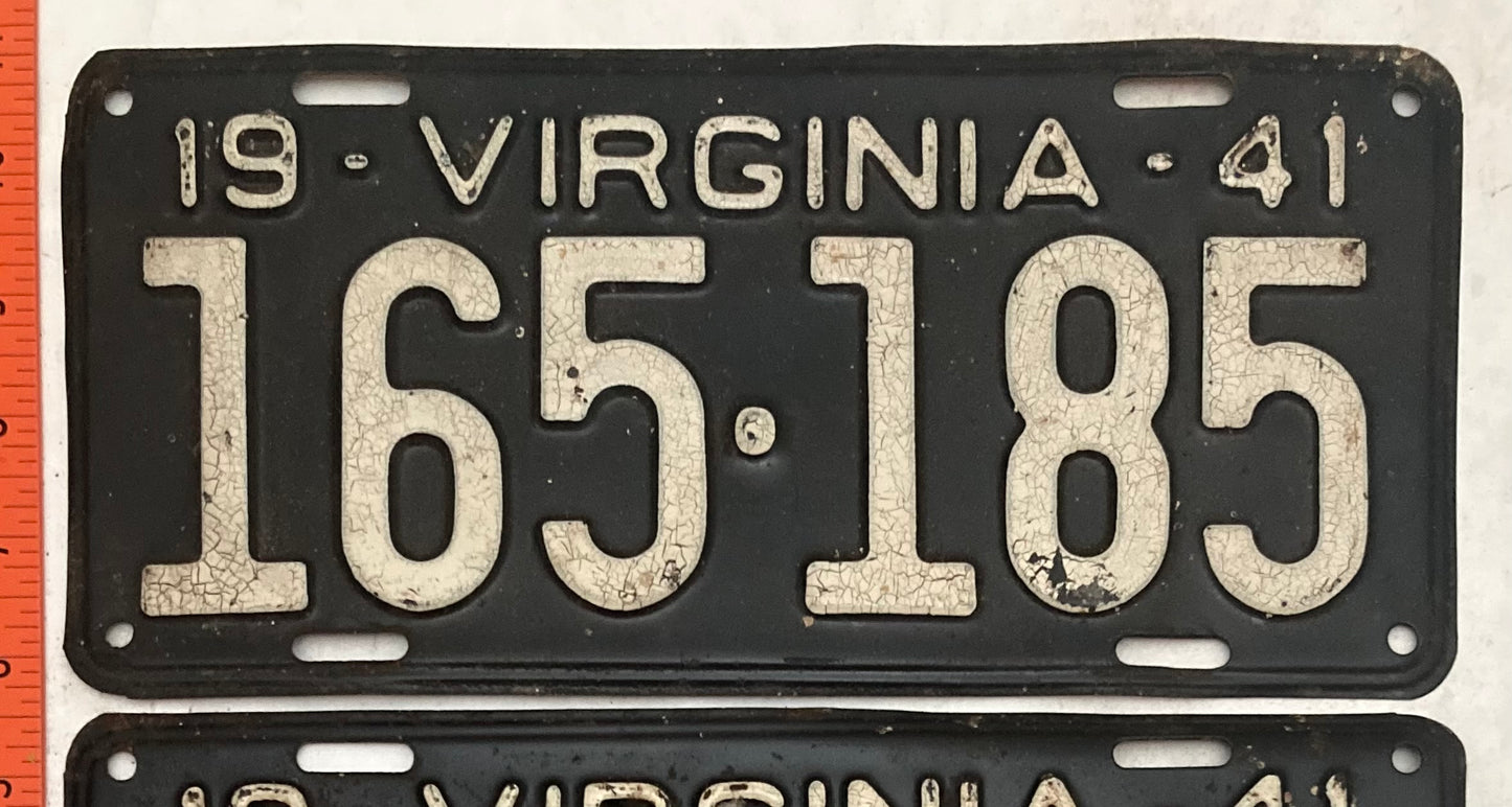 1941 Virginia #165-185 Passenger License Plate (Pair)