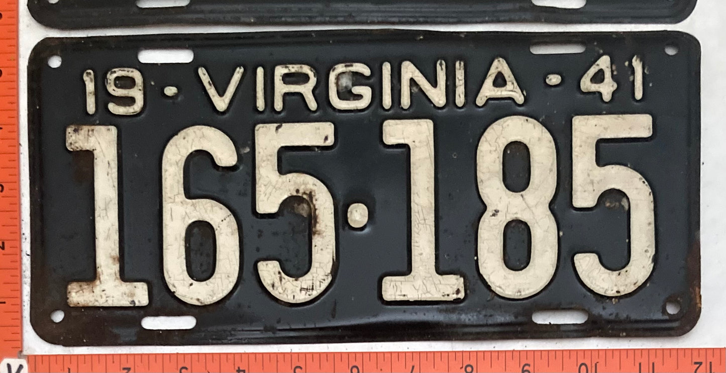 1941 Virginia #165-185 Passenger License Plate (Pair)