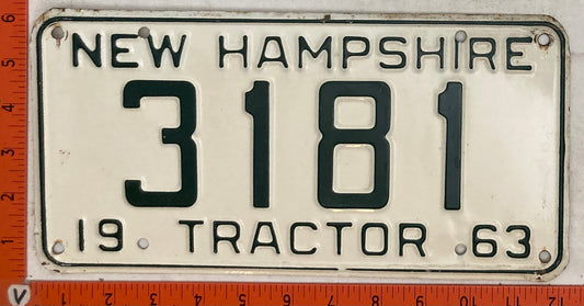 1963 New Hampshire #3181 Tractor License Plate