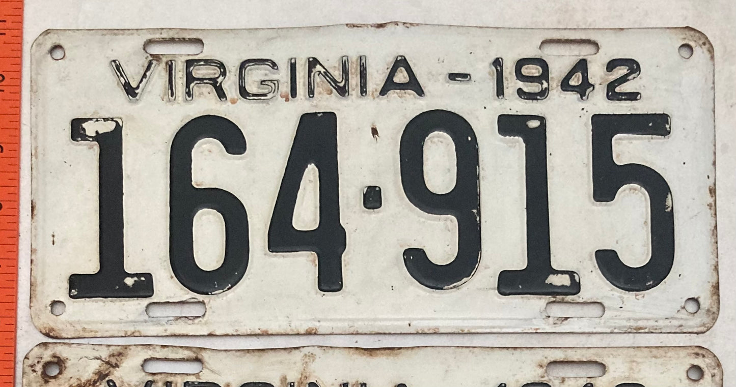1942 Virginia #164-915 Passenger License Plate (Pair)