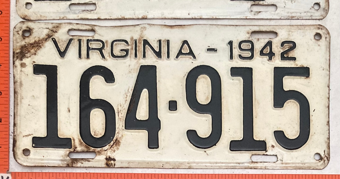 1942 Virginia #164-915 Passenger License Plate (Pair)