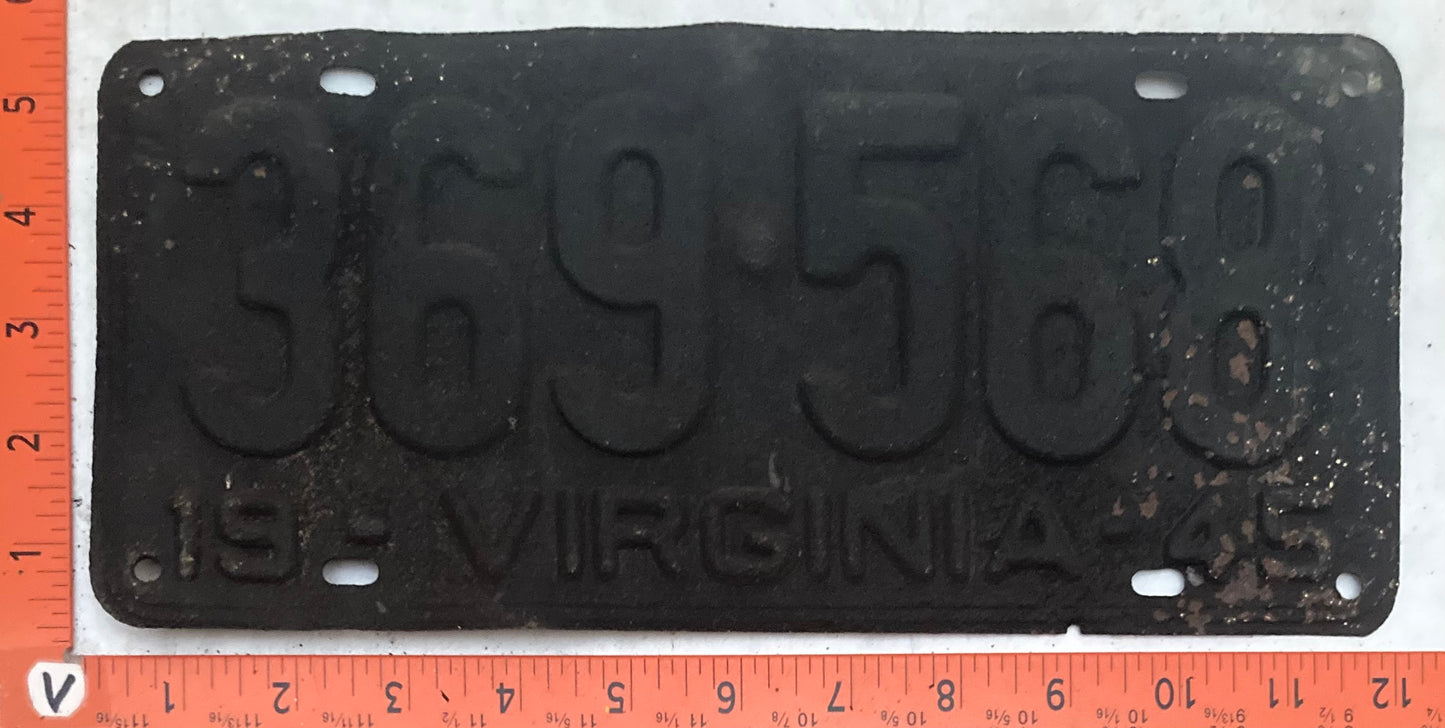1945 Virginia #369-568 Passenger License Plate