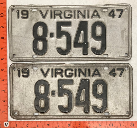 1947 Virginia #8-549 Passenger License Plate (Pair)