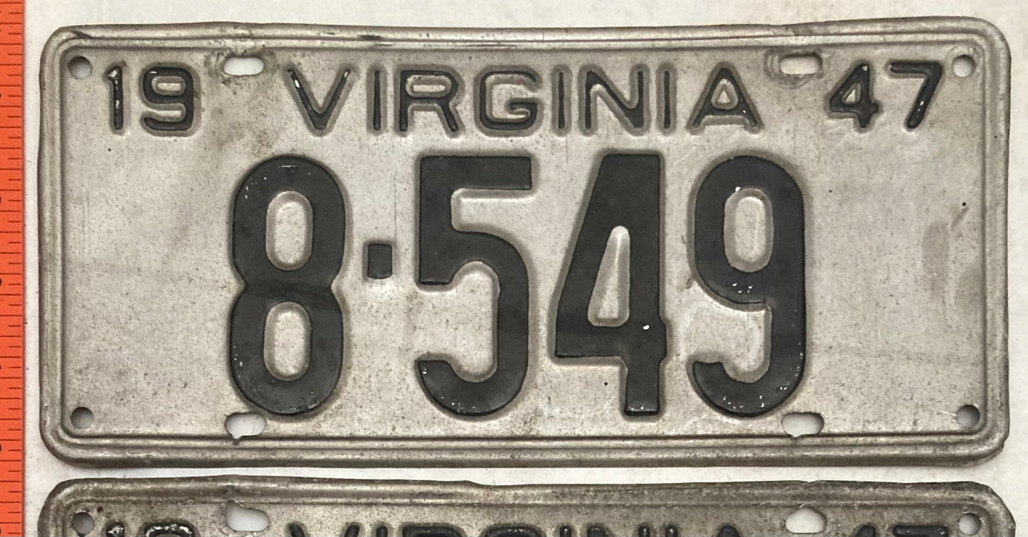 1947 Virginia #8-549 Passenger License Plate (Pair)