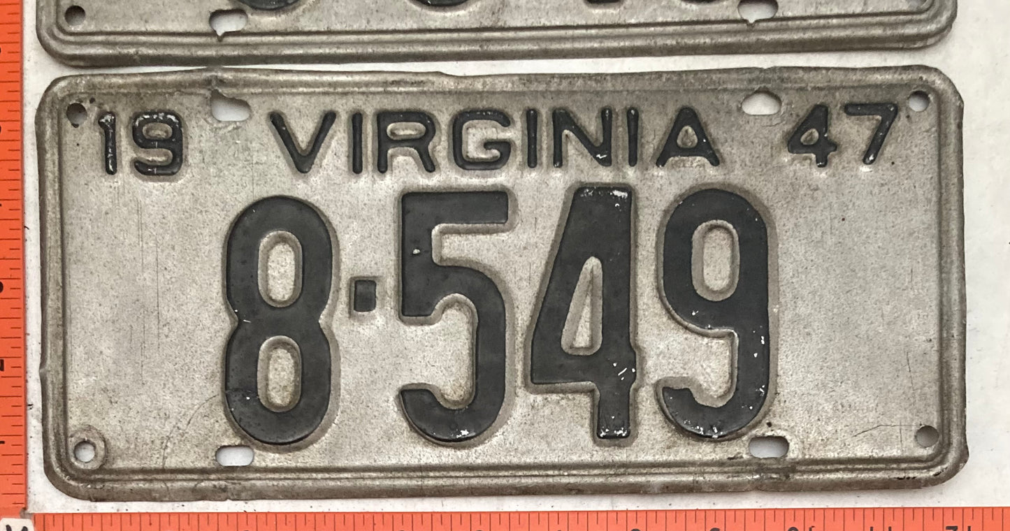 1947 Virginia #8-549 Passenger License Plate (Pair)