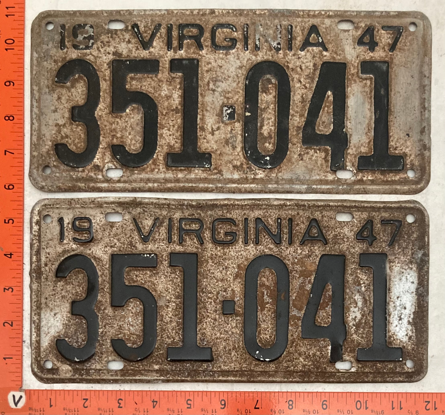 1947 Virginia #351-041 Passenger License Plate (Pair)