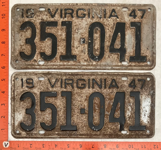 1947 Virginia #351-041 Passenger License Plate (Pair)
