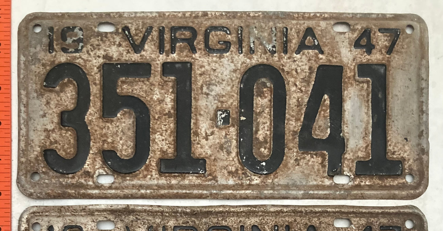 1947 Virginia #351-041 Passenger License Plate (Pair)