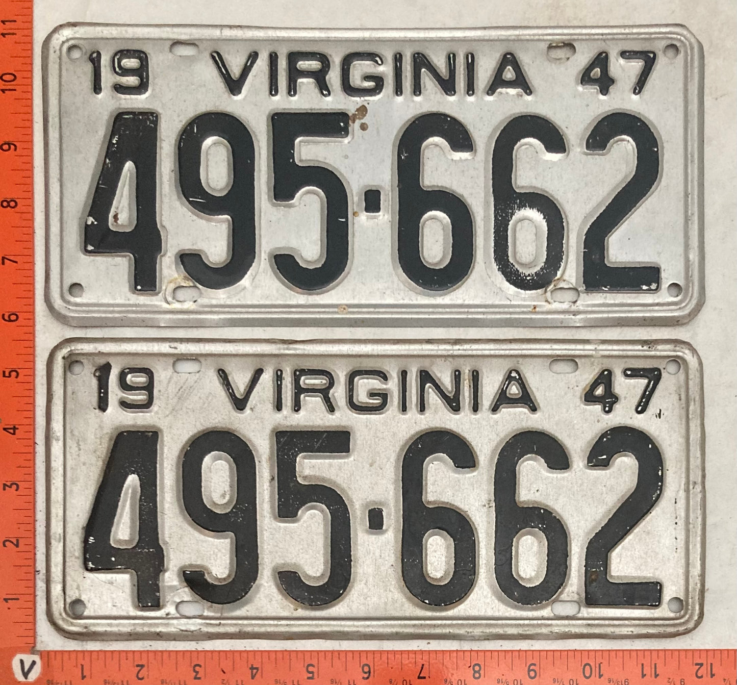 1947 Virginia #495-662 Passenger License Plate (Pair)