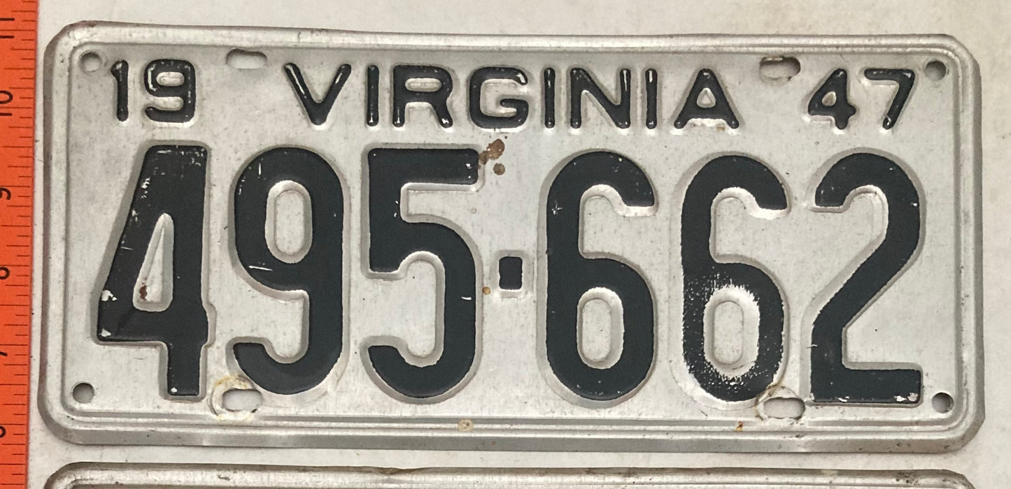 1947 Virginia #495-662 Passenger License Plate (Pair)