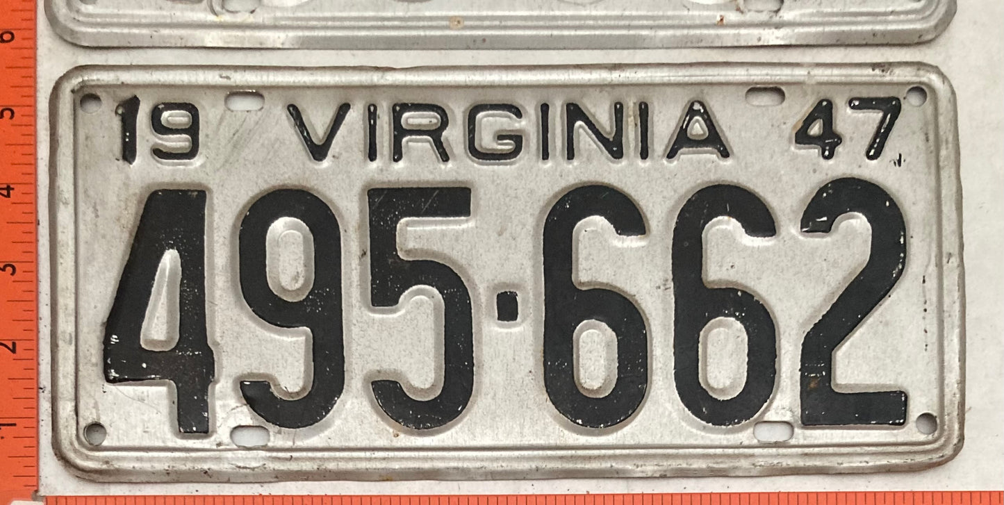 1947 Virginia #495-662 Passenger License Plate (Pair)