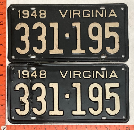 1948 Virginia #331-195 Passenger License Plate (Pair)