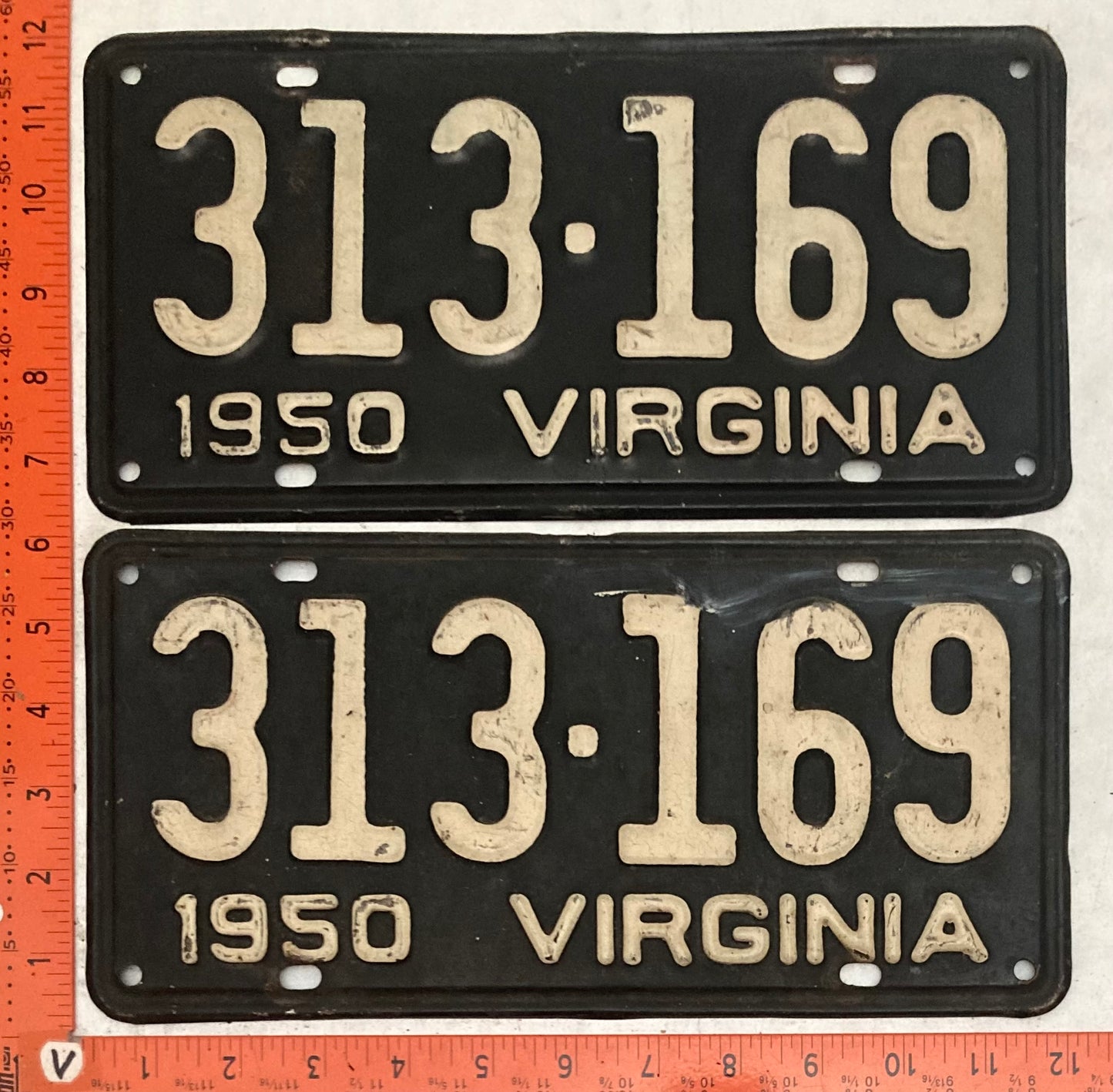 1950 Virginia #313-169 Passenger License Plate (Pair)