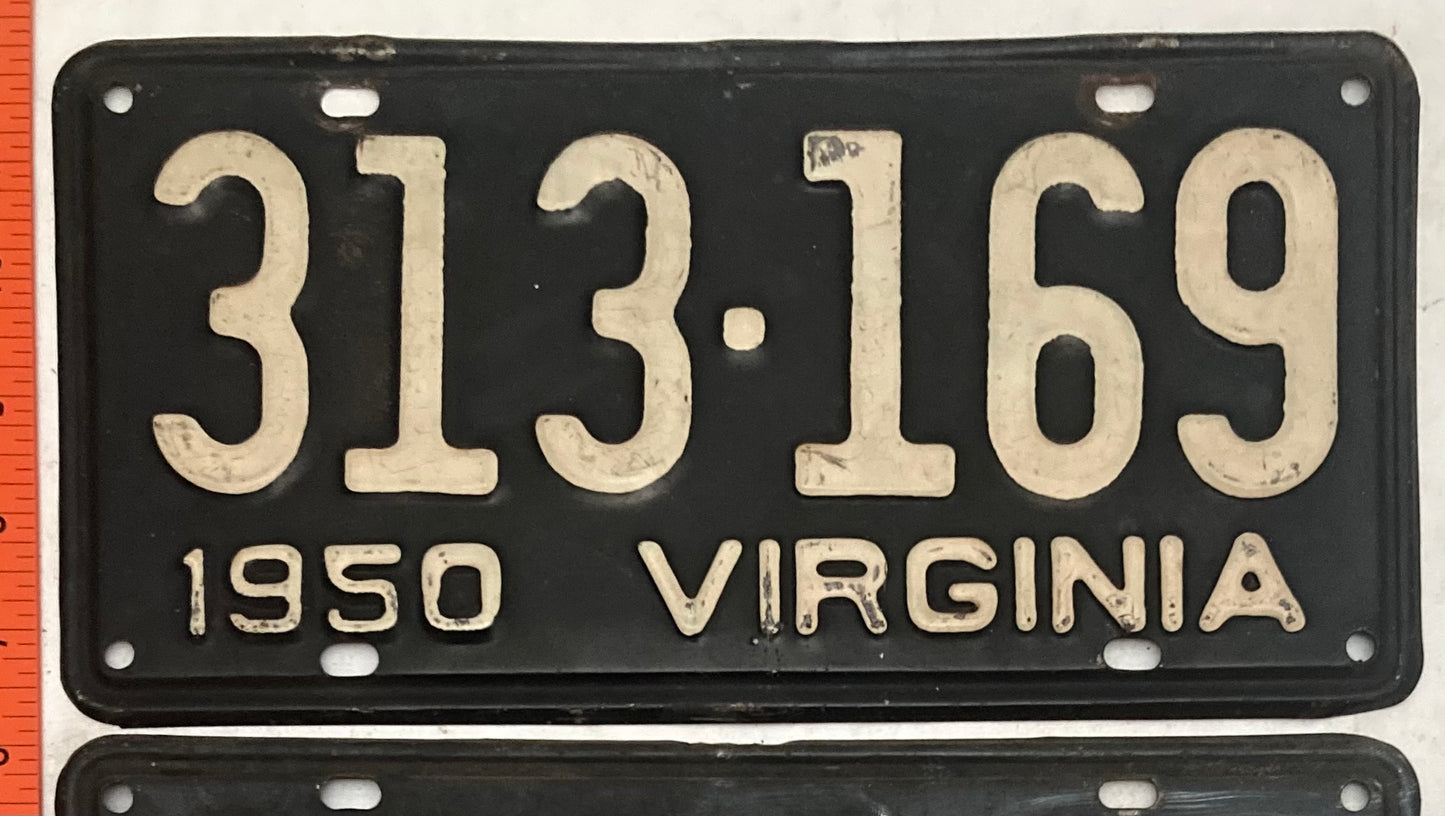 1950 Virginia #313-169 Passenger License Plate (Pair)