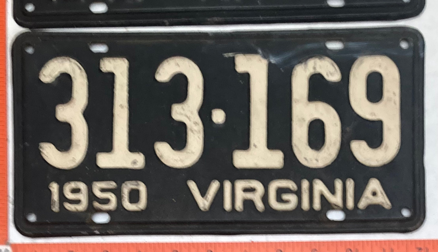 1950 Virginia #313-169 Passenger License Plate (Pair)
