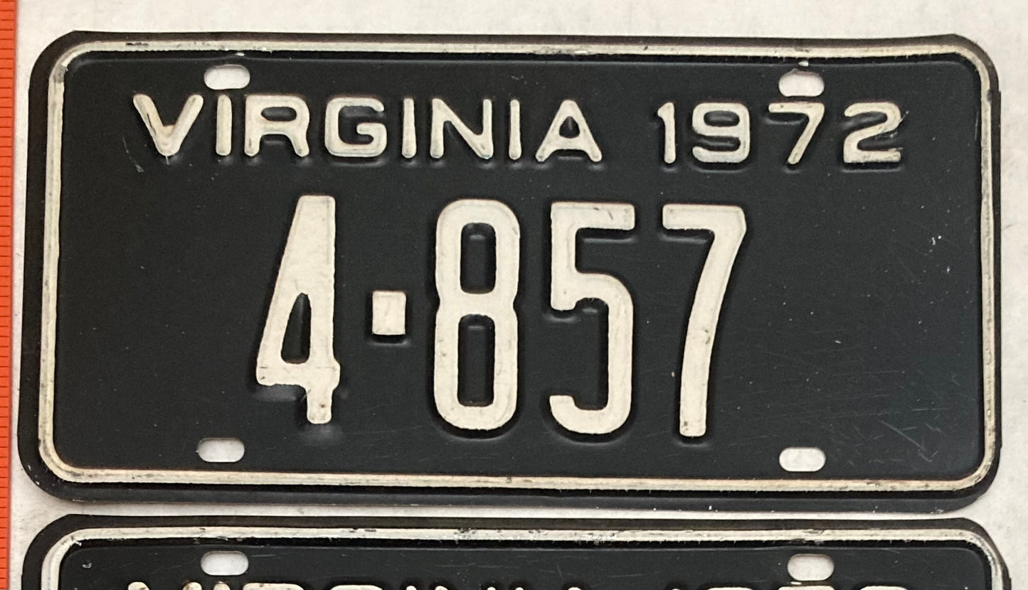 1972 Virginia #4-857 Passenger License Plate (Pair)