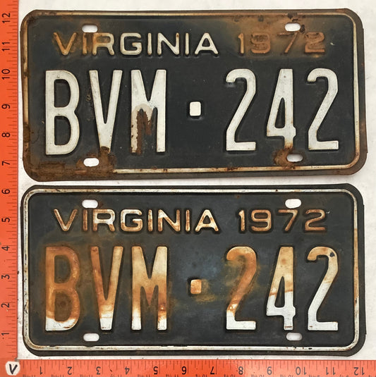 1972 Virginia #BVM-242 Passenger License Plate (Pair)