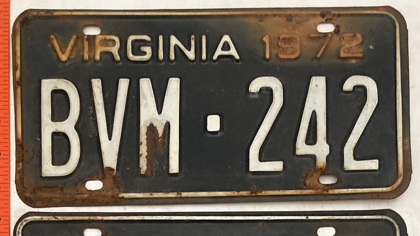 1972 Virginia #BVM-242 Passenger License Plate (Pair)