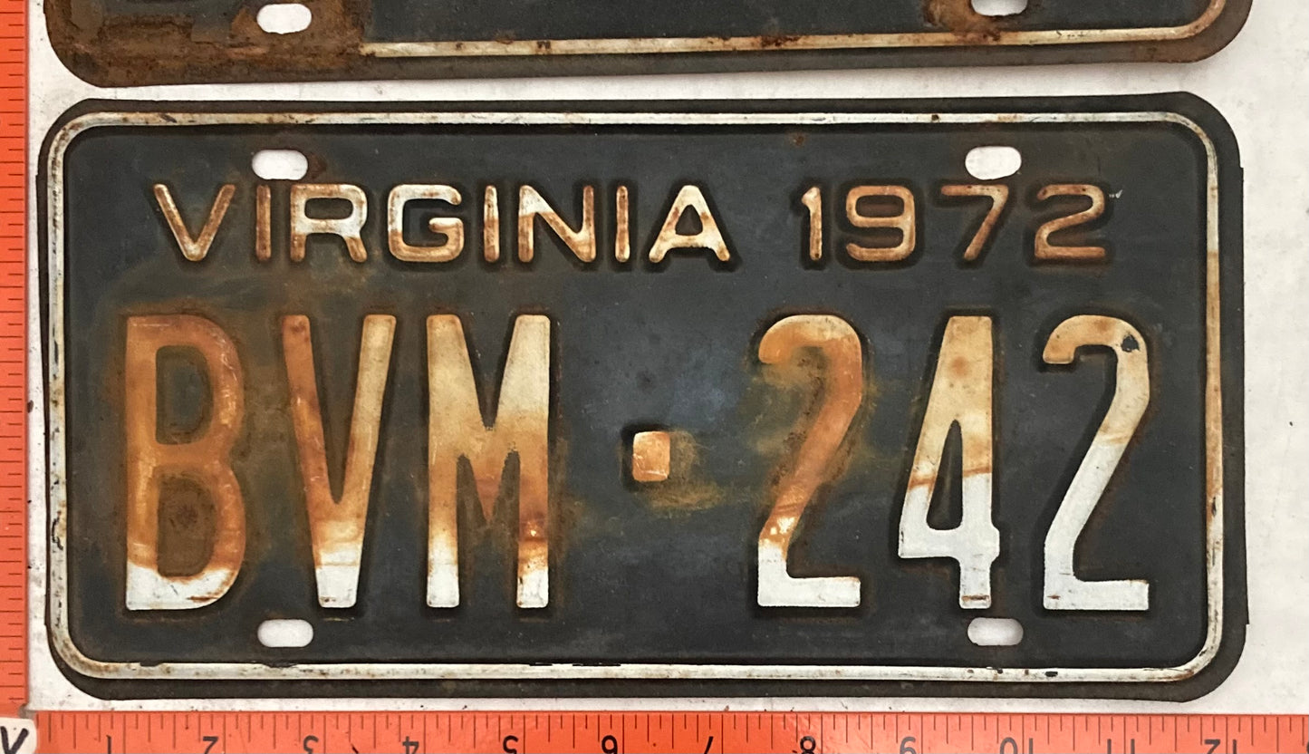 1972 Virginia #BVM-242 Passenger License Plate (Pair)