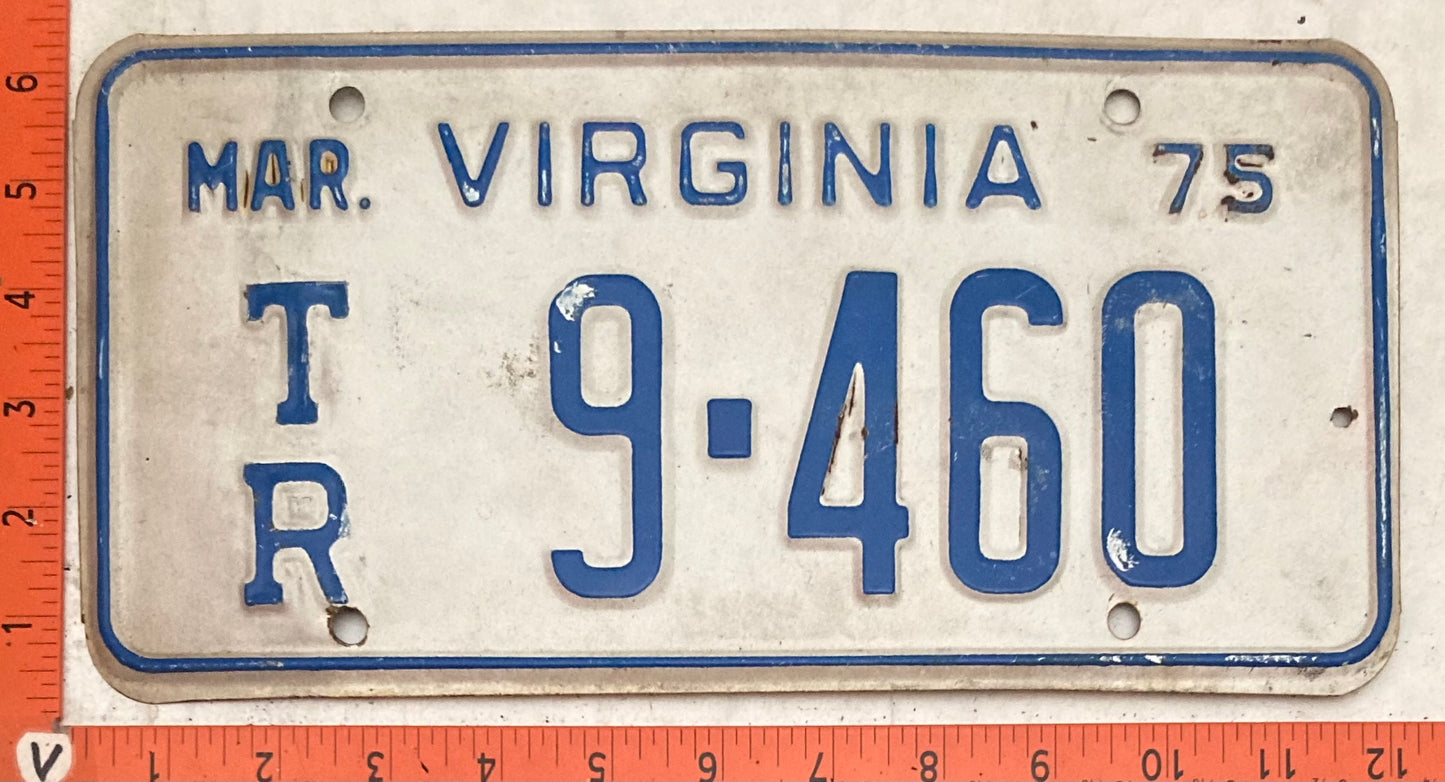 1975 Virginia #T/R 9-460 Trailer License Plate