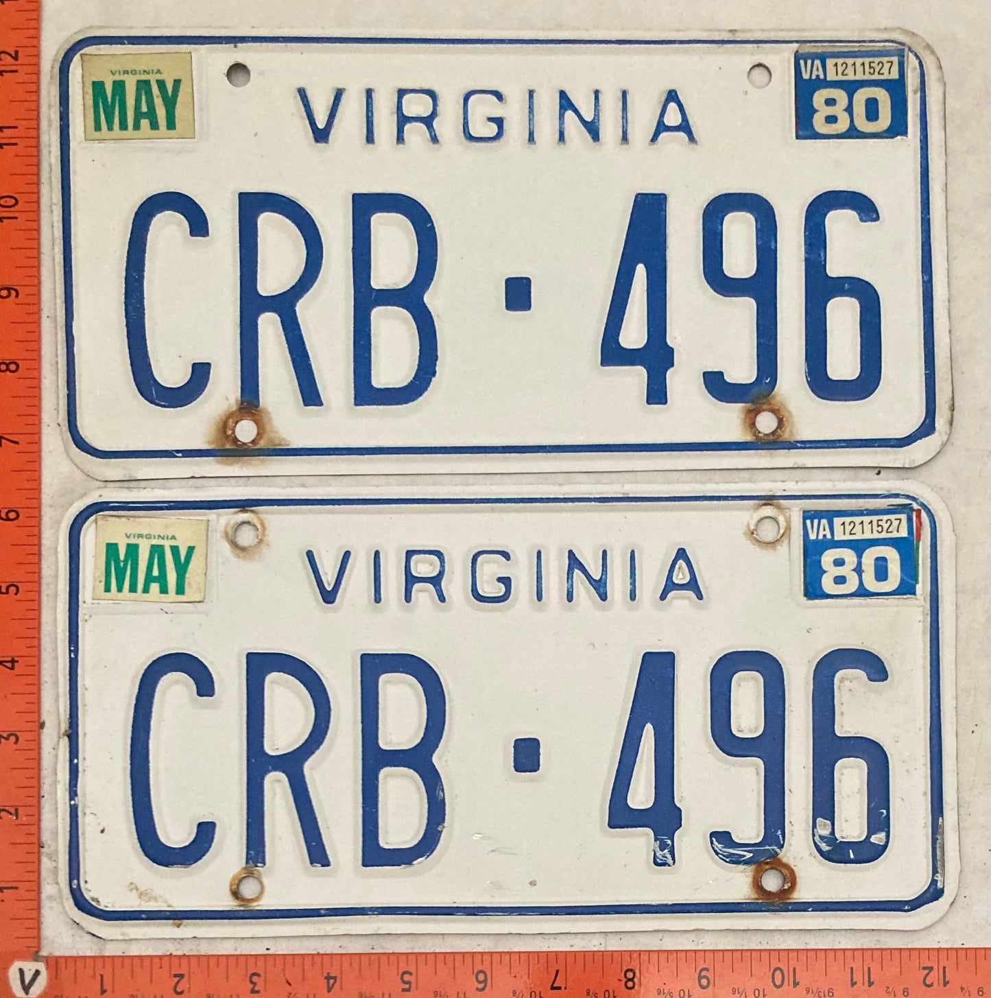 1980 Virginia #CRB-496 Passenger License Plate (Pair)