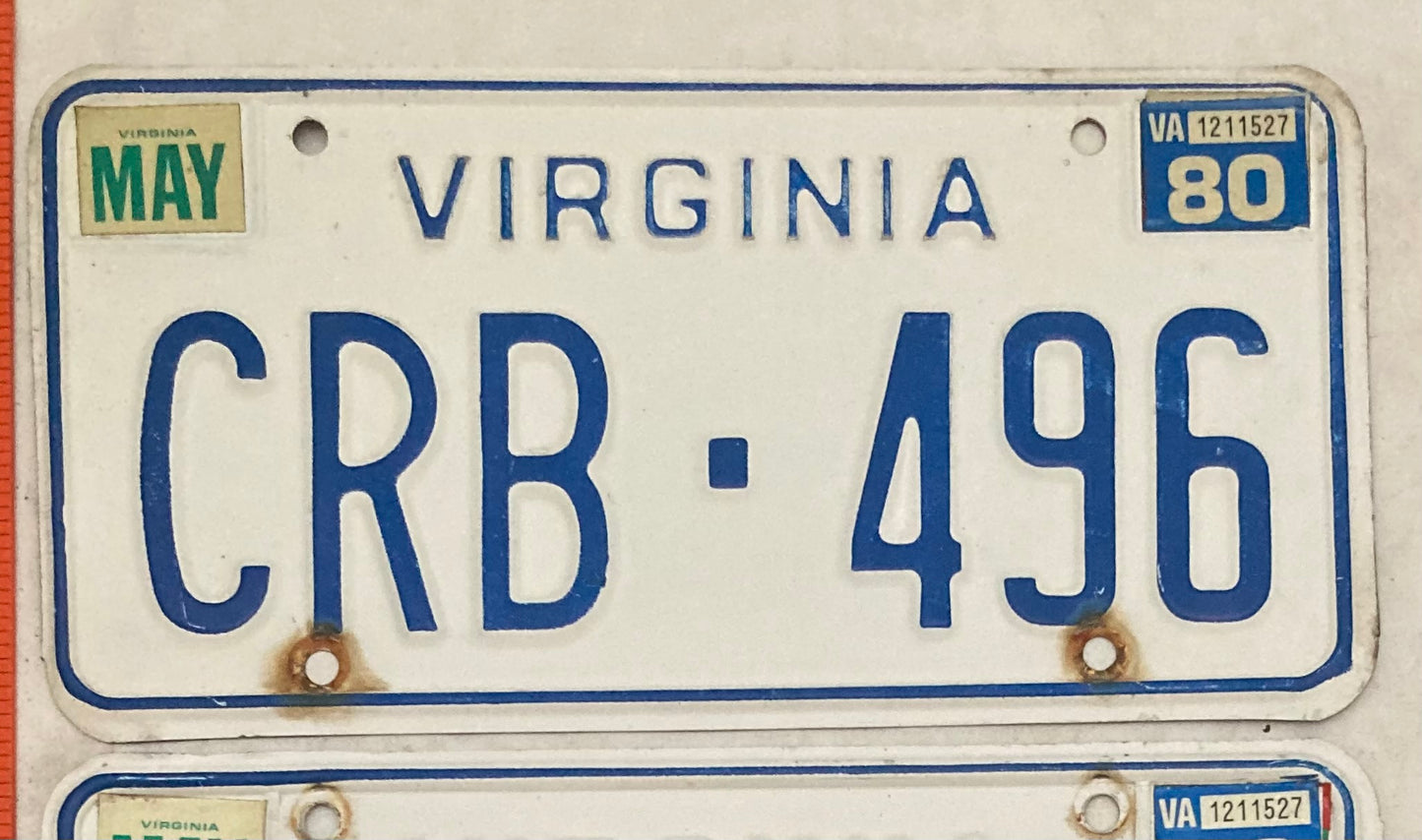 1980 Virginia #CRB-496 Passenger License Plate (Pair)