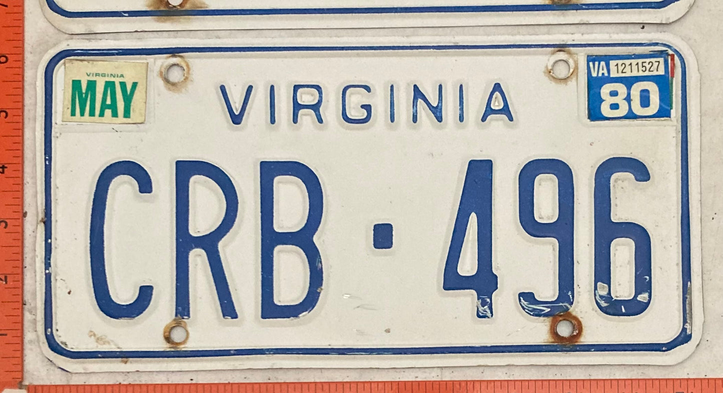 1980 Virginia #CRB-496 Passenger License Plate (Pair)