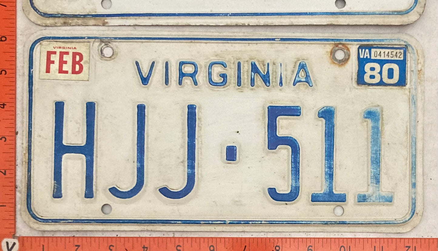 1980 Virginia #HJJ-511 Passenger License Plate (Pair)