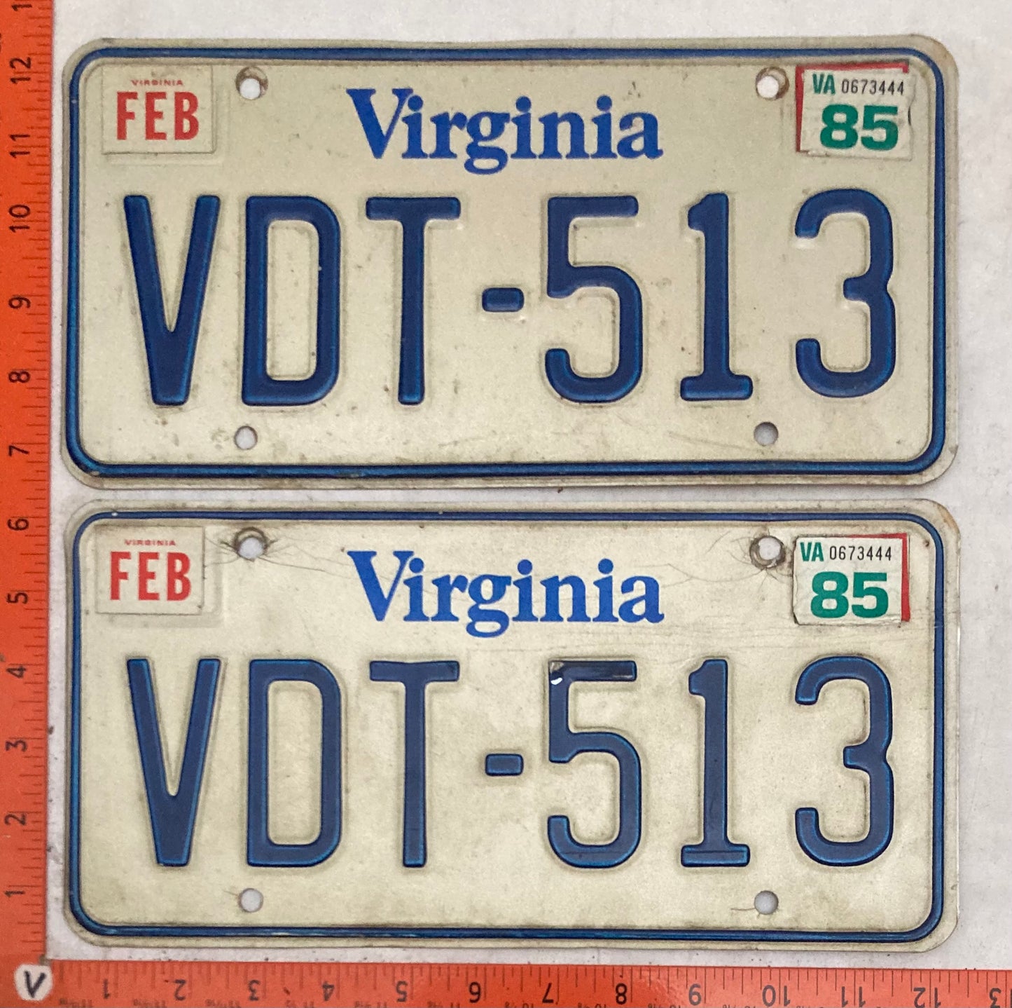 1985 Virginia #VDT-513 Passenger License Plate (Pair)