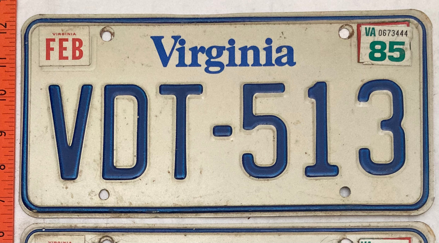 1985 Virginia #VDT-513 Passenger License Plate (Pair)