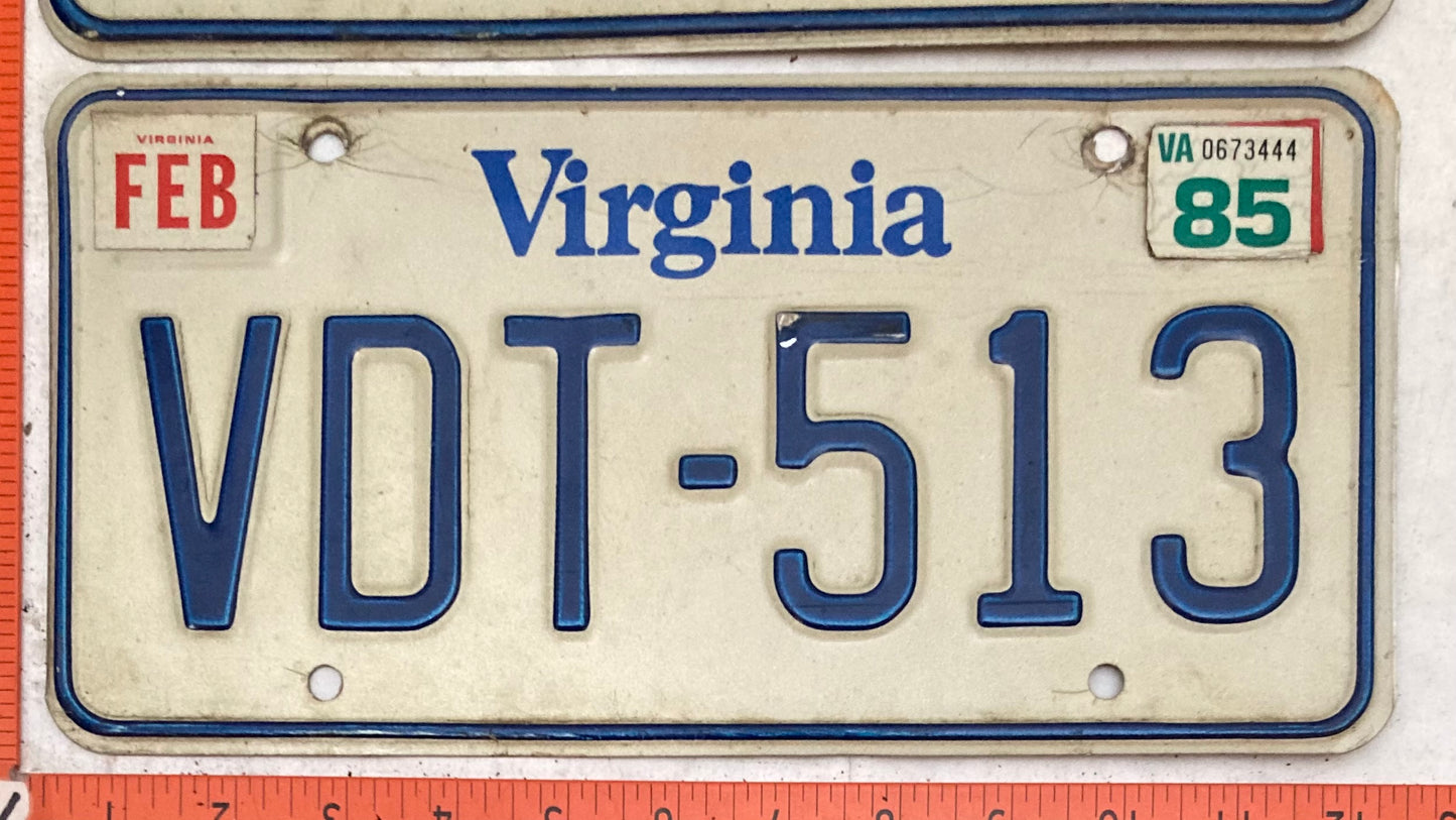 1985 Virginia #VDT-513 Passenger License Plate (Pair)