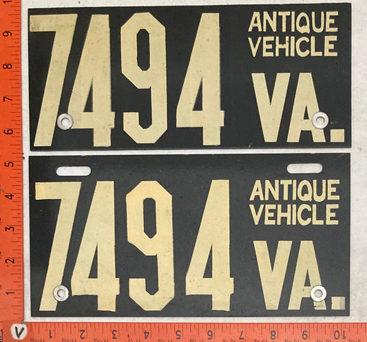 Undated Virginia #7494 Antique Vehicle License Plate (Pair)