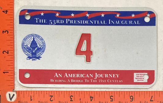 1997 Washington, DC # 4 Presidential Inaugural Motorcycle License Plate