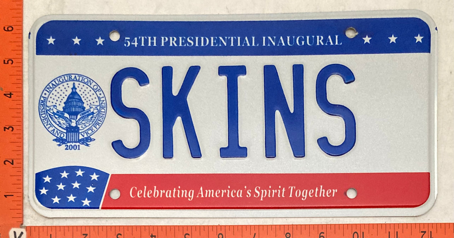 2001 Washington, DC #SKINS Presidential Inaugural Passenger License Plate