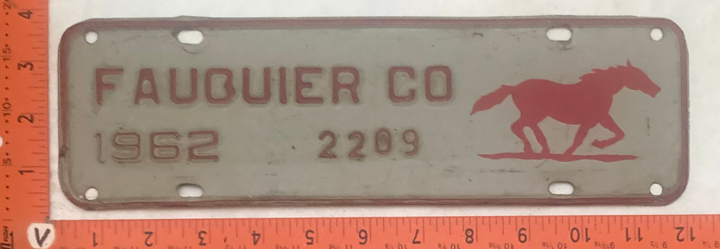 1962 Fauquier County Virginia #2289 License Plate