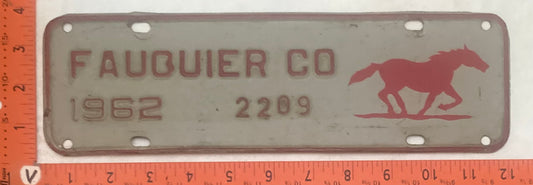 1962 Fauquier County Virginia #2289 License Plate