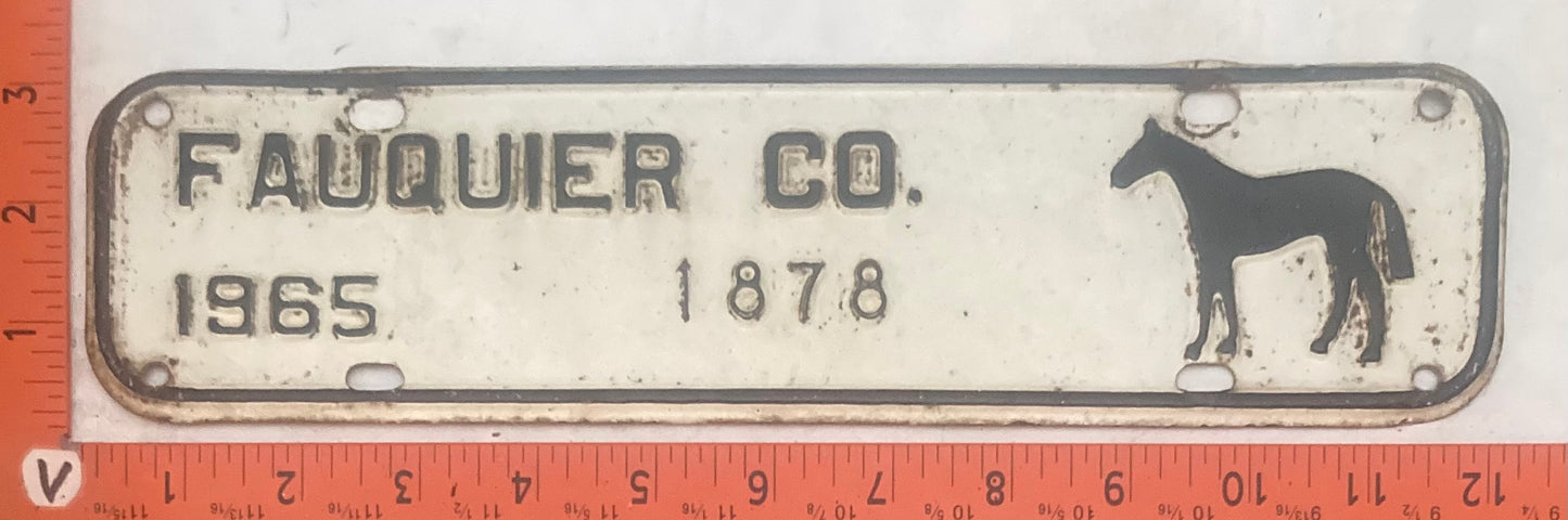1965 Fauquier County Virginia #1878 License Plate
