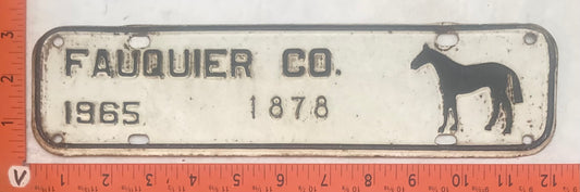 1965 Fauquier County Virginia #1878 License Plate