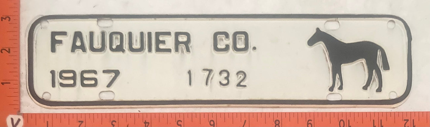 1967 Fauquier County Virginia #1732 License Plate