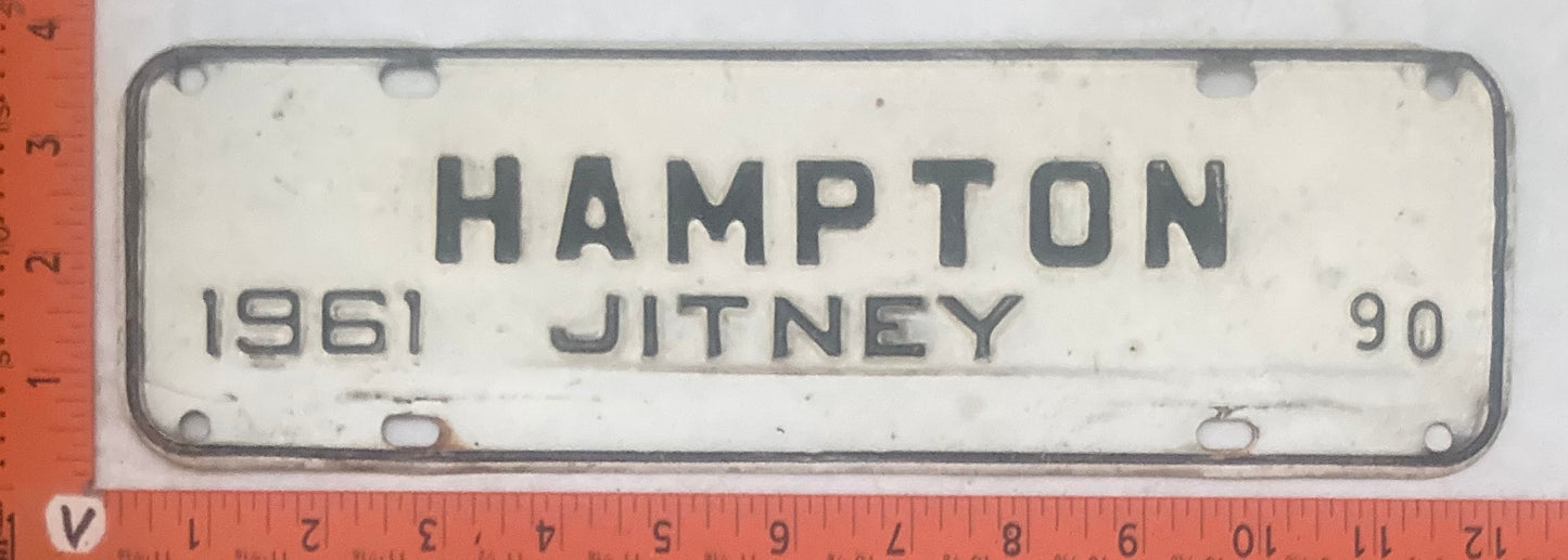 1961 Hampton Virginia #90 License Plate   Jitney