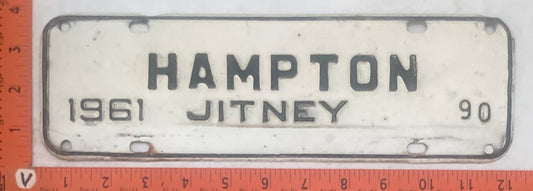 1961 Hampton Virginia #90 License Plate   Jitney