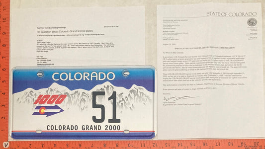 2000 Colorado Grand 1000 Passenger License Plate # 51
