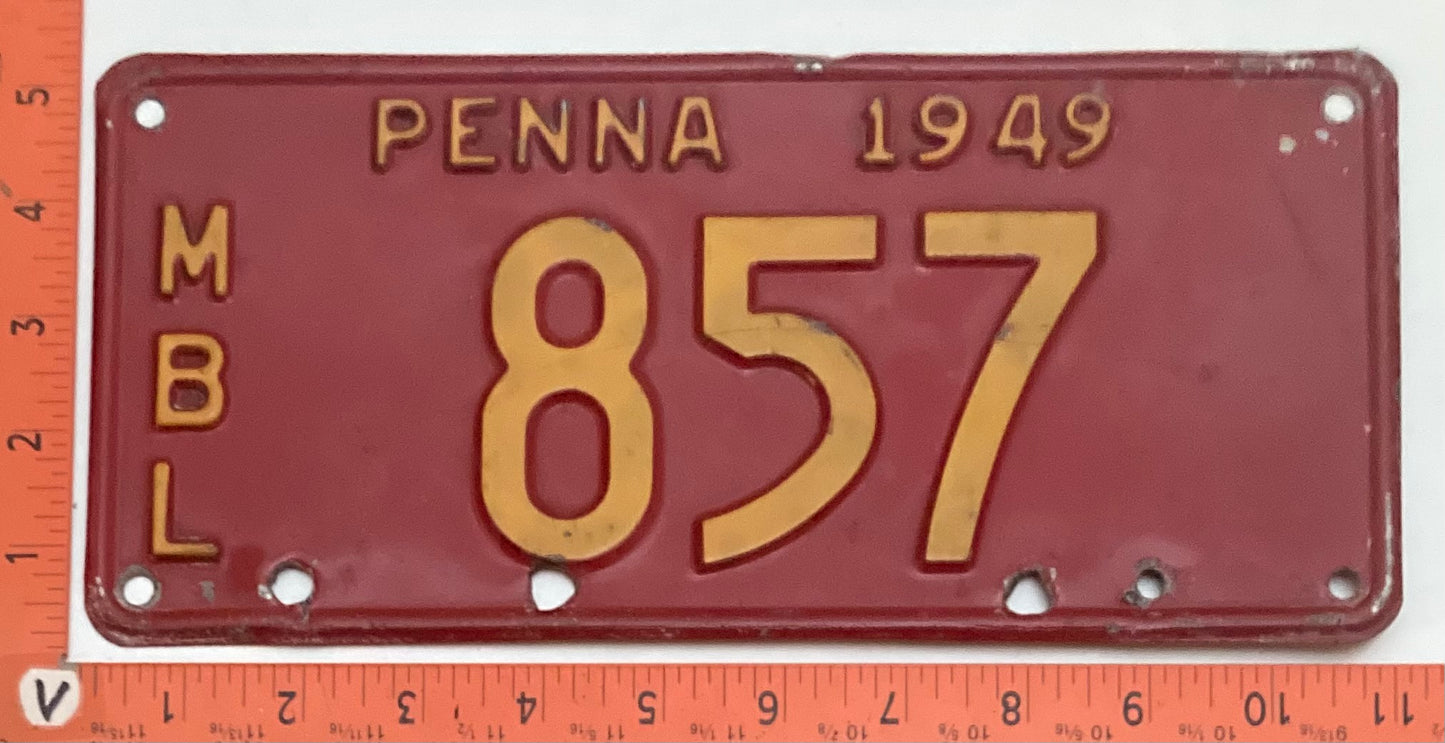 1949 Pennsylvania #857 Motorboat License Plate
