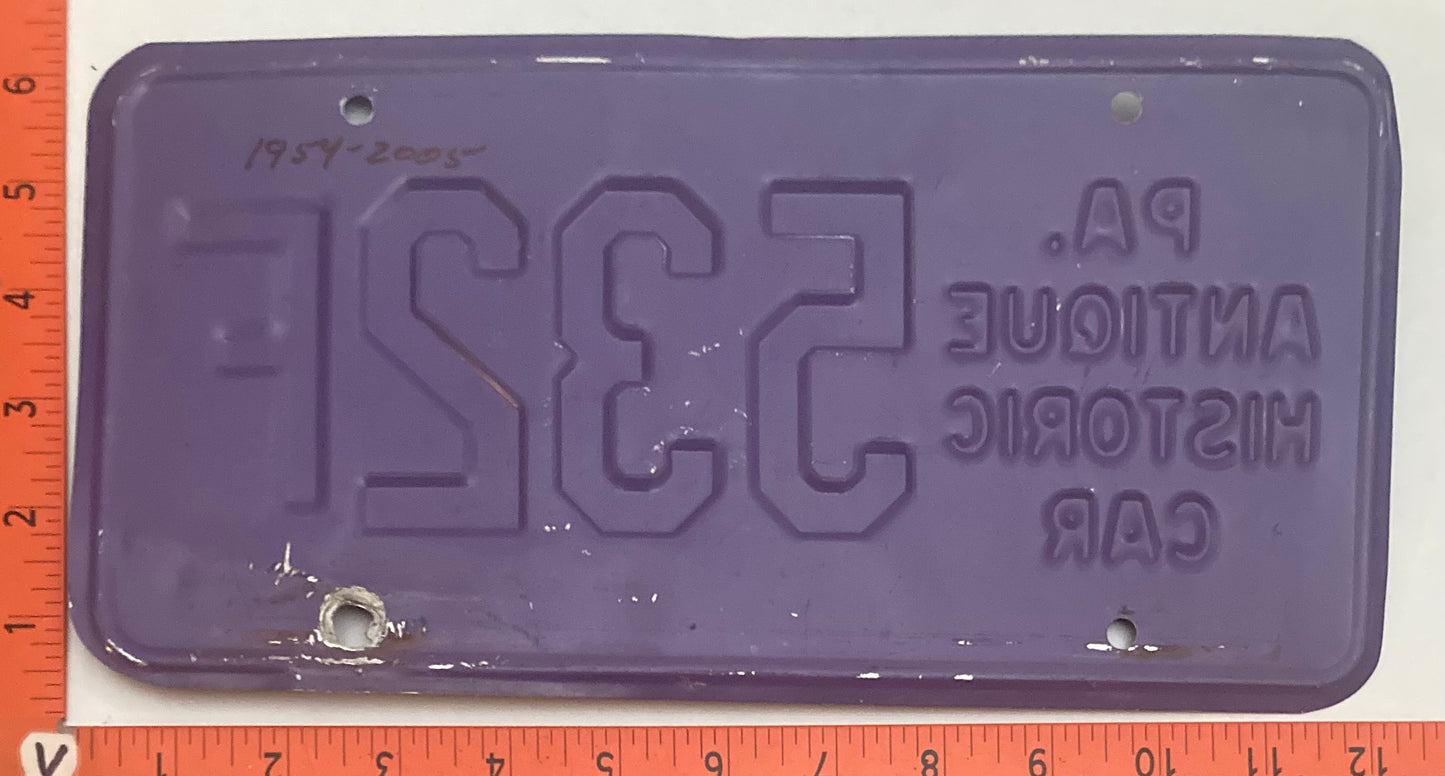 1954 - 2005 Pennsylvania #532F Antique Historic Car License Plate