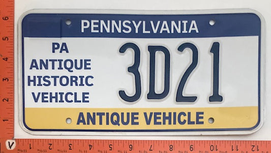 1954 - 2005 Pennsylvania #3D21 Antique Historic Vehicle License Plate