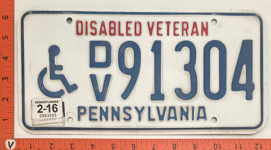 2016 Pennsylvania #DV-91304 Disabled Veteran License Plate