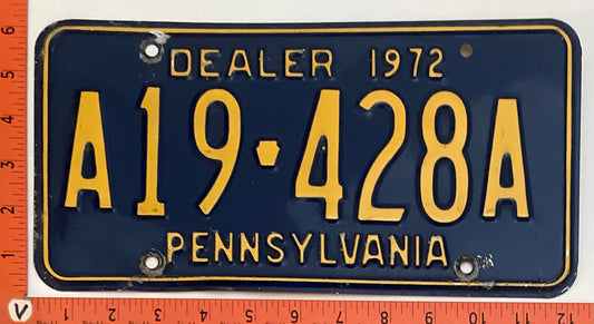 1972 Pennsylvania #A19-428A Dealer License Plate