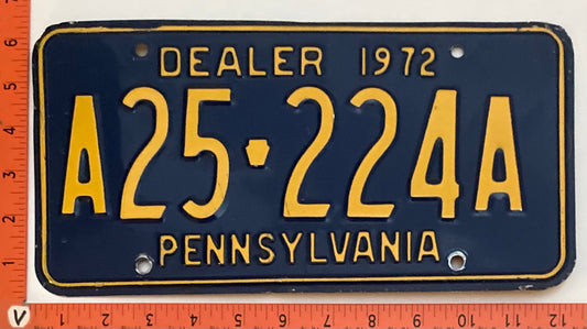 1972 Pennsylvania #A25-224A Dealer License Plate