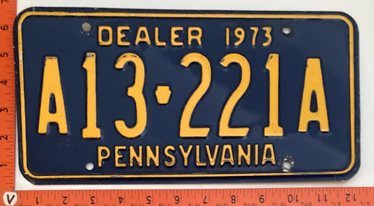 1973 Pennsylvania #A13-221A Dealer License Plate