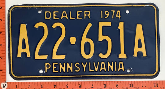 1974 Pennsylvania #A22-651A Dealer License Plate